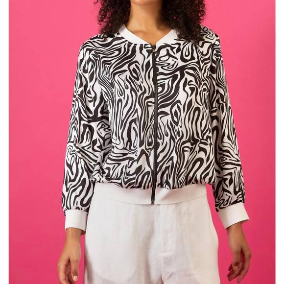 NEW JESSIE LIU printed lightweight bomber jacket in zebra - Picture 1 of 3